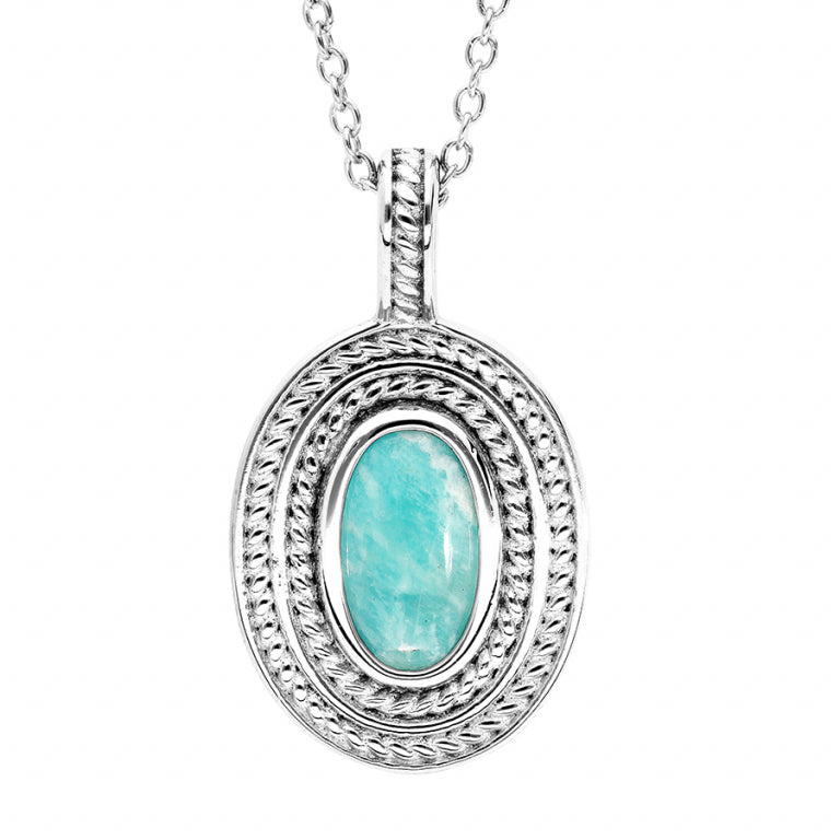 Collier argent rhodié pendentif amazonite véritable