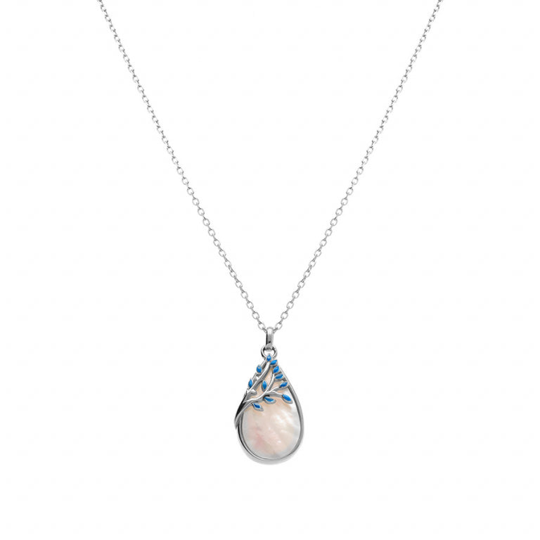 Collier argent rhodié pendentif nacre blanche