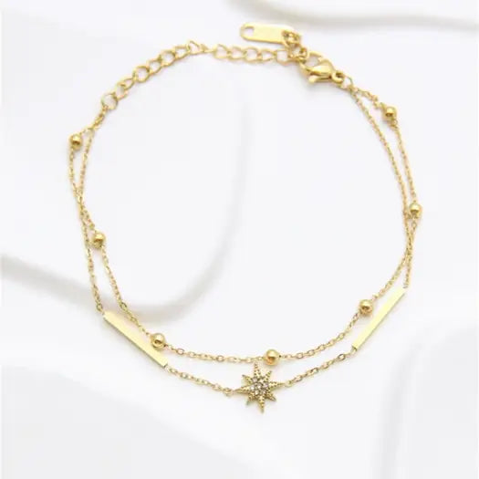 Bracelet Double Chaîne Doré Acier Inoxydable Étoile & Barres