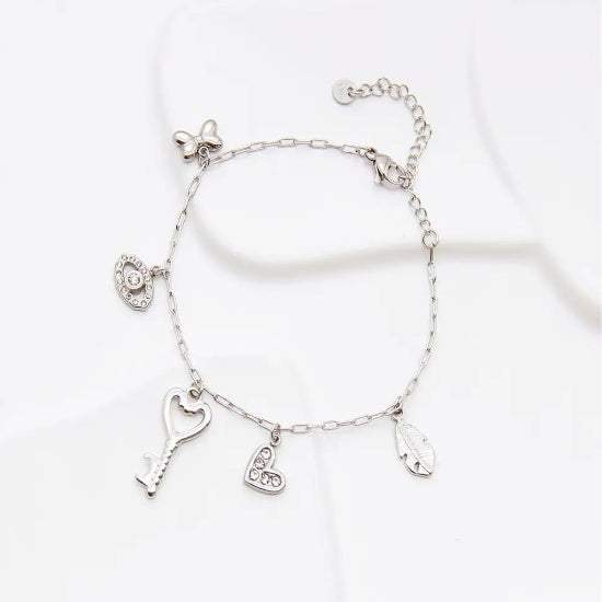 Bracelet Charms Clé & Symboles argenté En Acier Inoxydable
