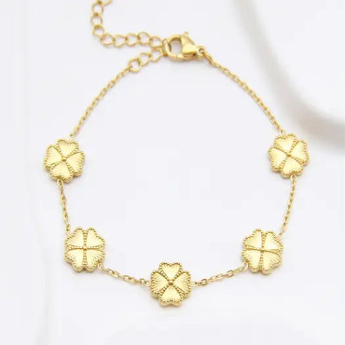 Bracelet Trèfles Dorés – Acier Inoxydable