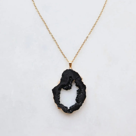 Collier Pendentif Druzy Noir