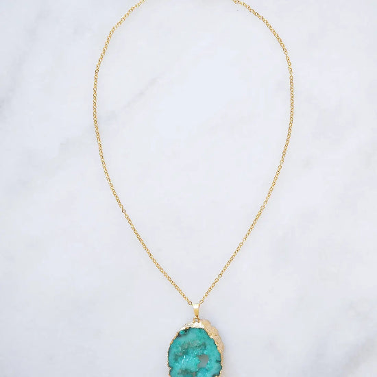 Collier Pendentif Druzy Turquoise