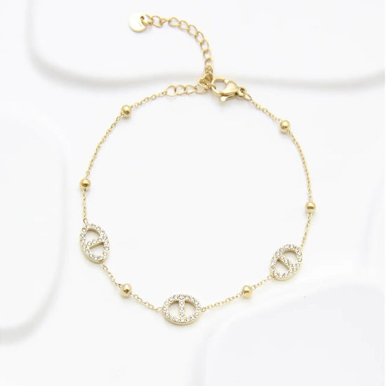 Bracelet Chaînette Maillon Marine Strass Acier Inoxydable