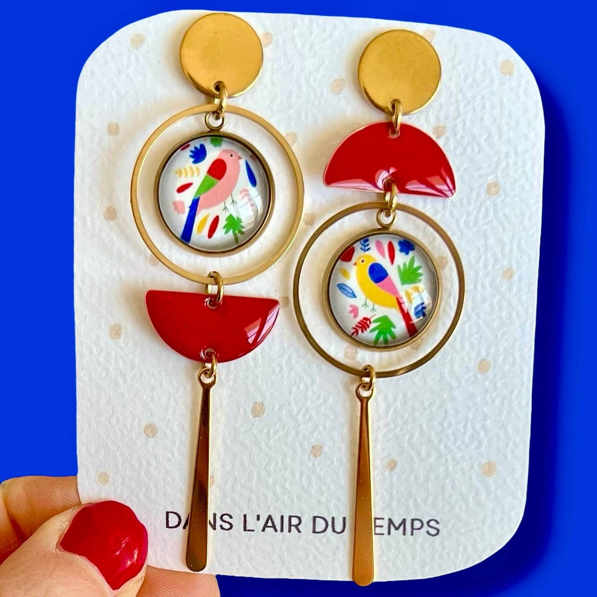 BOUCLES D'OREILLES pendantes oiseaux dépareillés