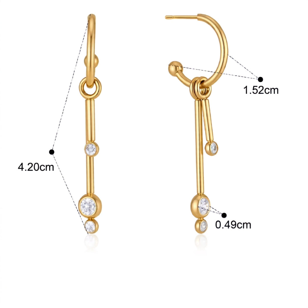 Boucles d'oreilles ECLAT 2 en acier doré et zircon blanc