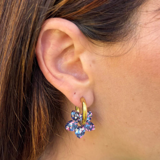 Créoles tiaré bleu rose