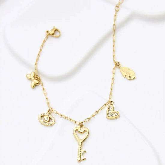 Bracelet Charms Clé & Symboles doré En Acier Inoxydable