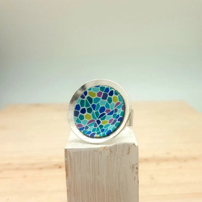 Bague ronde Turquoise pâte polymère