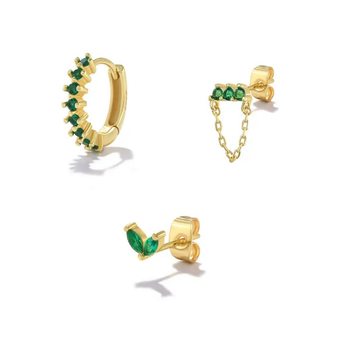 Set Little Green Party/ argent, plaqué or, zircones verts