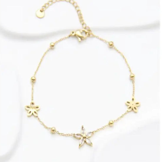 Bracelet Fleur En Acier Inoxydable