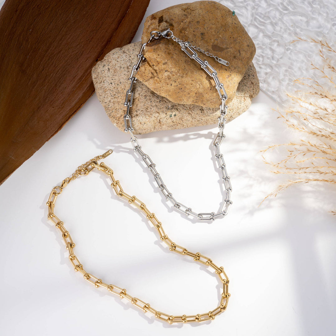 Collier Maille Allongée chic acier doré ou argenté