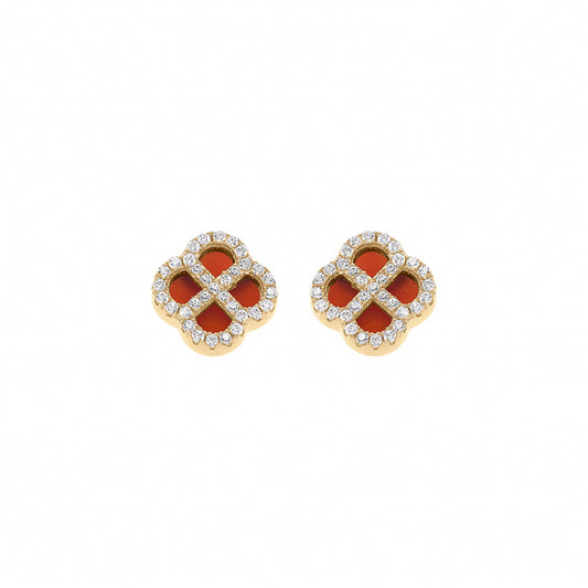 Boucles d'oreilles Argent doré trèfle en agate rouge