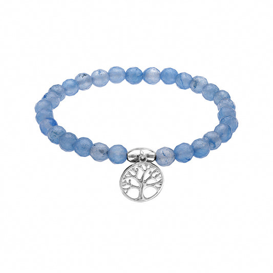 Bracelet Argent Rhodié arbre de vie Agate bleu clair