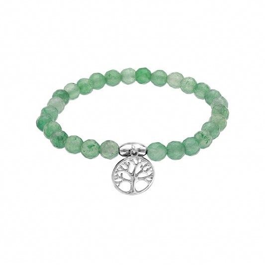 Bracelet Argent Rhodié arbre de vie Agate verte