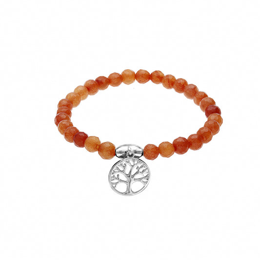 Bracelet Argent Rhodié arbre de vie Agate orange