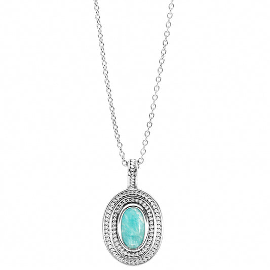 Collier argent rhodié pendentif amazonite véritable