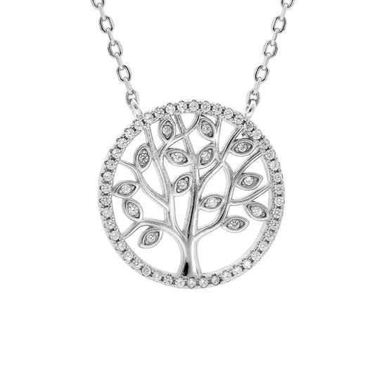 Collier argent rhodié arbre de vie serti de zircons