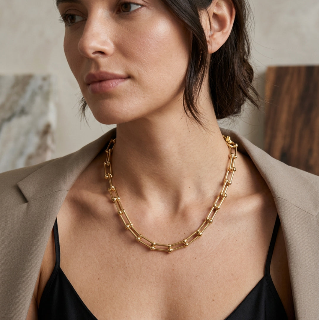 Collier Maille Allongée chic acier doré ou argenté