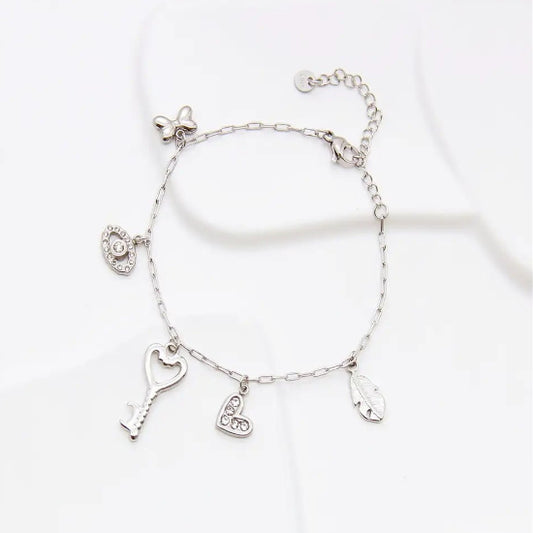 Bracelet Charms Clé & Symboles argenté En Acier Inoxydable