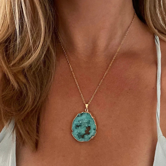 Collier Pendentif Druzy Turquoise