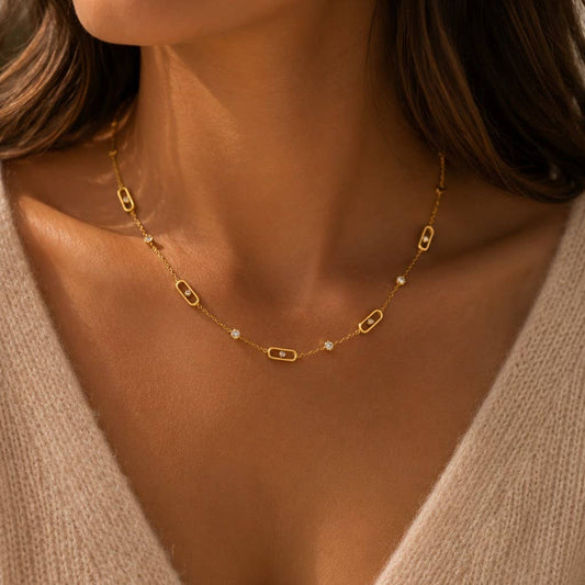 Collier Pierres Fines acier doré Magali