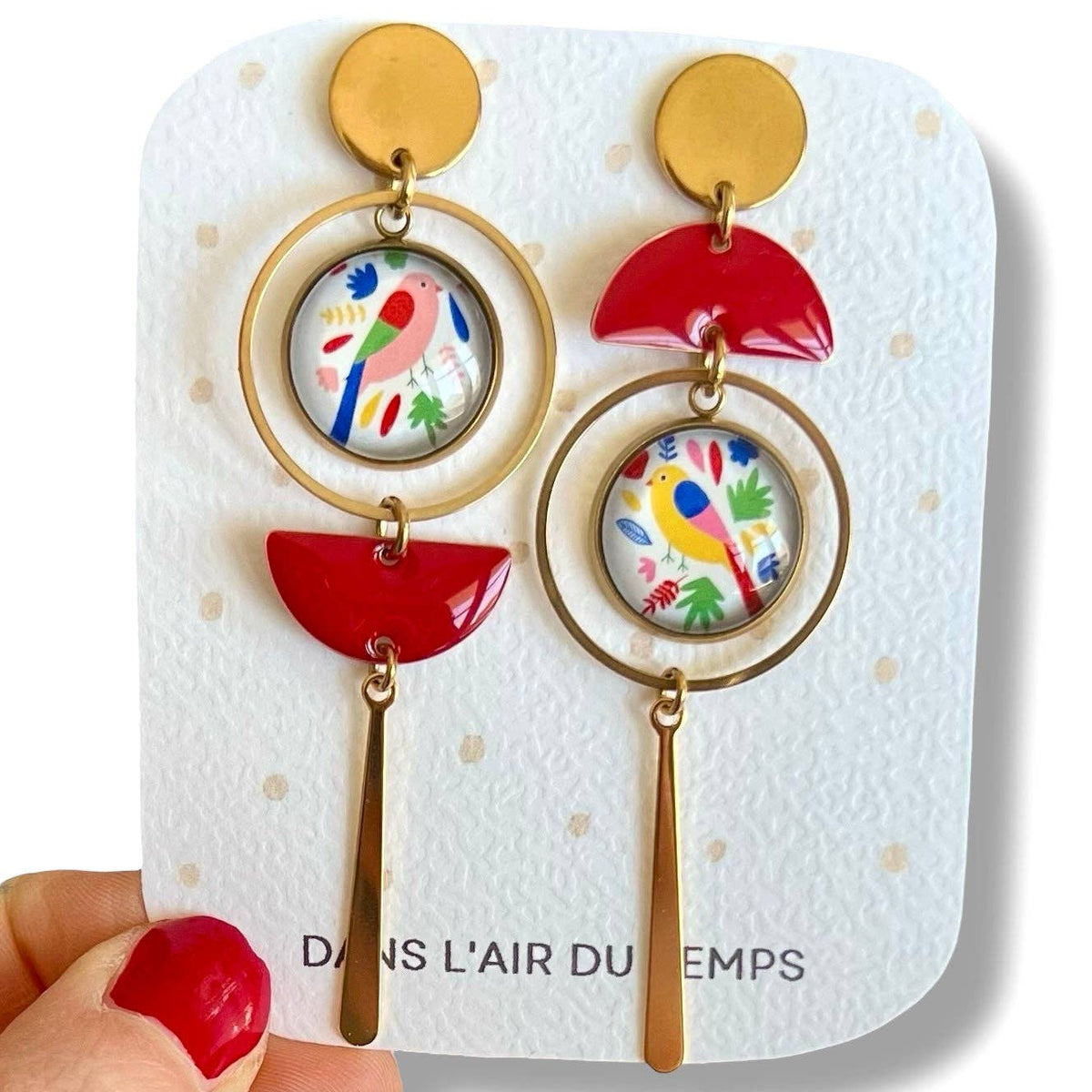 BOUCLES D'OREILLES pendantes oiseaux dépareillés