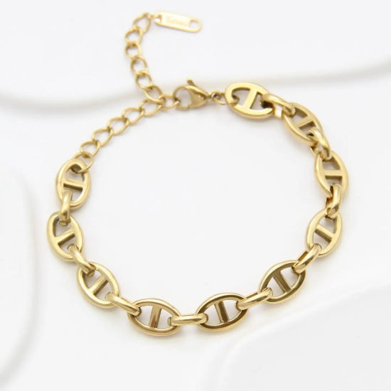 Bracelet Boucle Marine Acier Inoxydable Doré Maillons Ovales