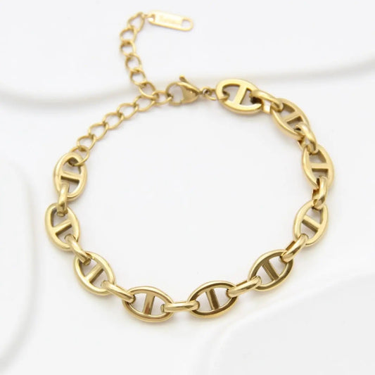 Bracelet Boucle Marine Acier Inoxydable Doré Maillons Ovales