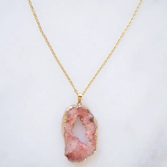 Collier Pendentif Druzy Corail