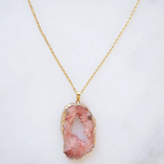 Collier Pendentif Druzy Corail