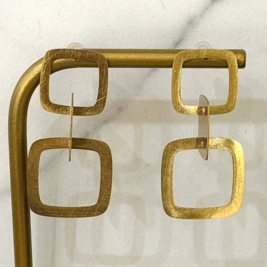 Boucles d'oreilles géométriques carrés rétro en or brossé