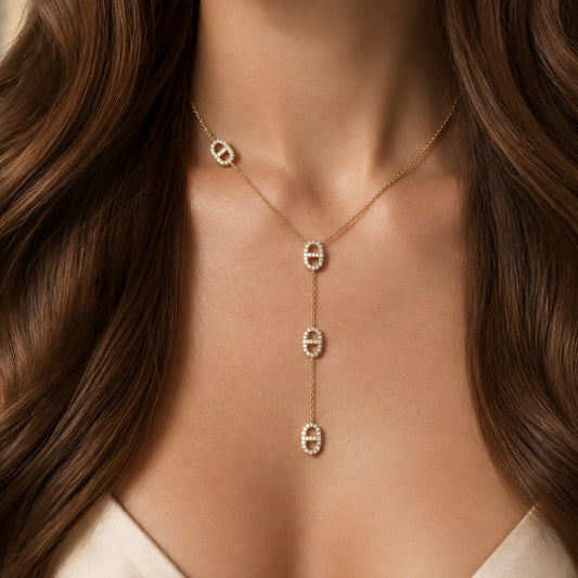 Collier maillons marin Y strass