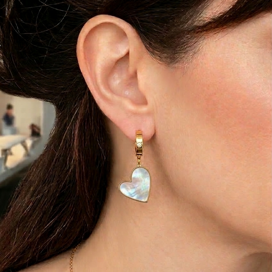 Boucles d'oreilles coeur nacre acier
