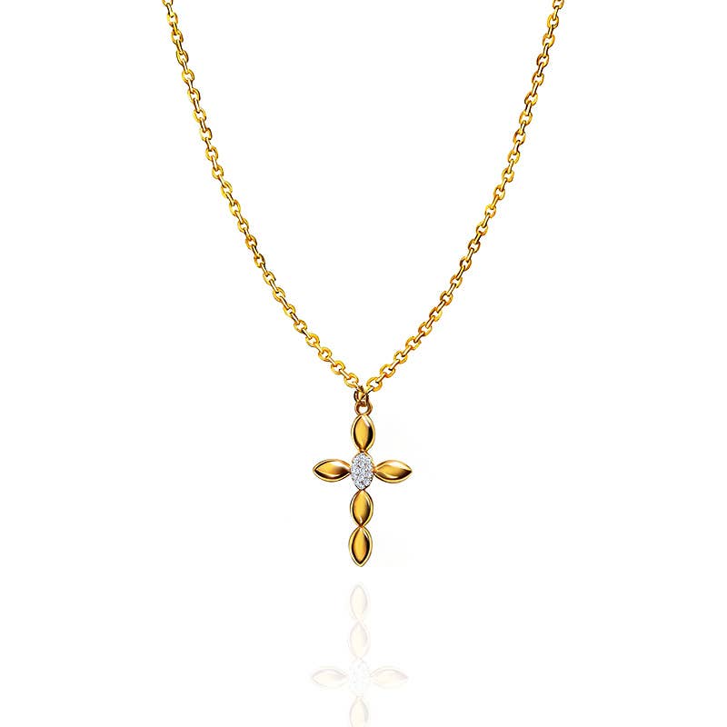 Collier croix solitaire acier doré