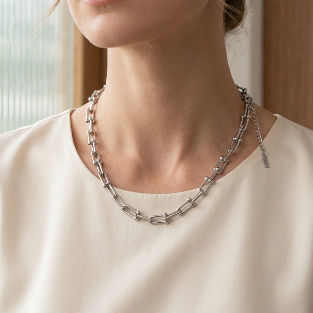 Collier Maille Allongée chic acier doré ou argenté