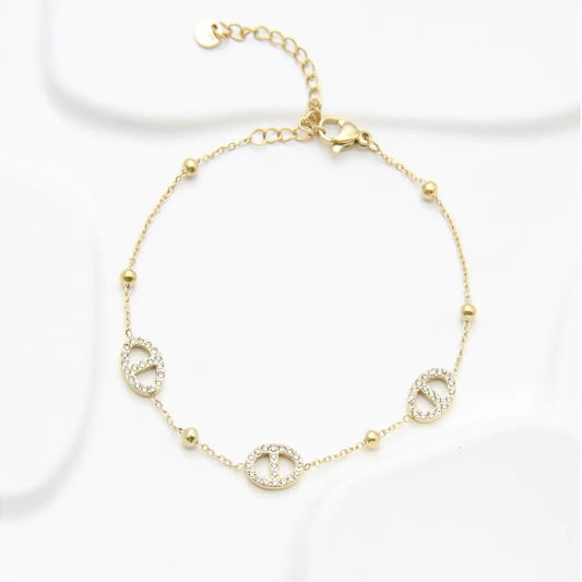 Bracelet Chaînette Maillon Marine Strass Acier Inoxydable