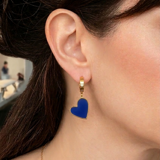 Boucles d'oreilles coeur bleu acier