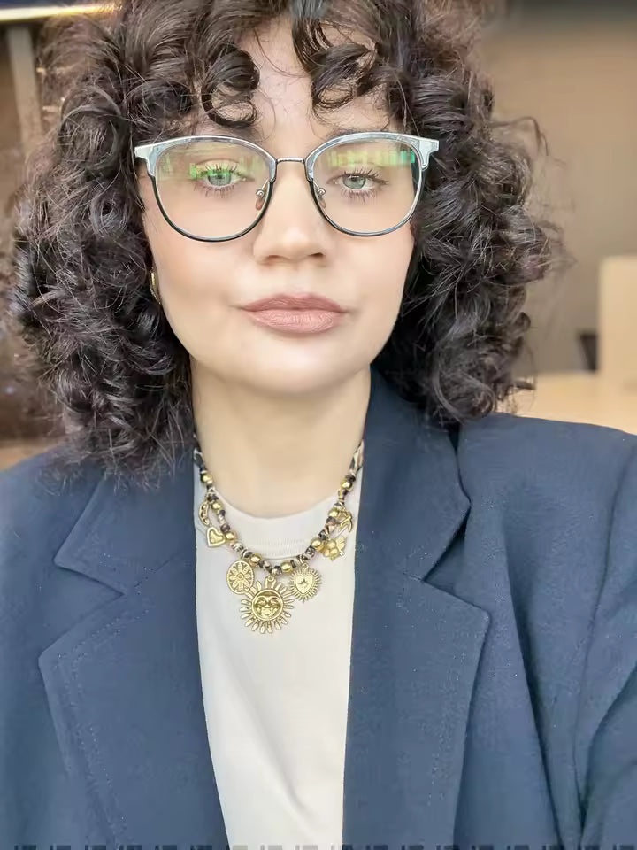 Collier polyester léopard et charm's plaqué or