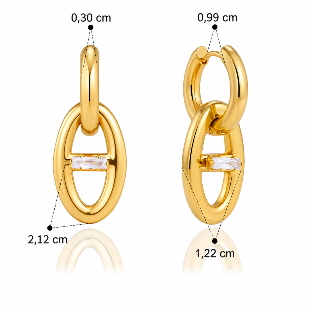 Boucles d'oreilles ovales Maeva en acier doré et zircon blanc carré