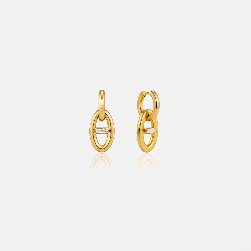 Boucles d'oreilles ovales Maeva en acier doré et zircon blanc carré