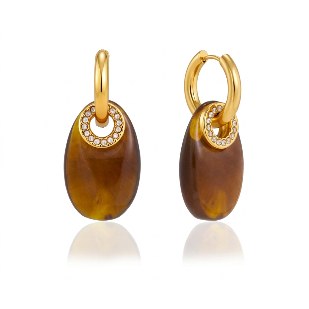 Créoles AMBRE résine et acier doré orné de zircons