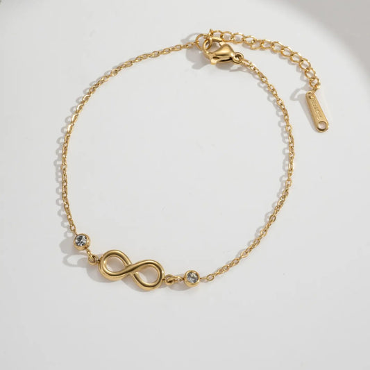 Bracelet Infini Acier Doré Acier Pierre Claire