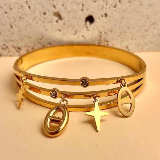 Bracelet Jonc triple rang à breloques en acier