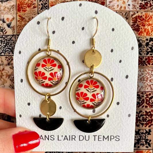 Boucles d'oreilles asymétriques style japonisant