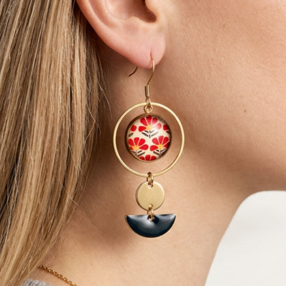 Boucles d'oreilles asymétriques style japonisant