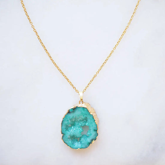 Collier Pendentif Druzy Turquoise
