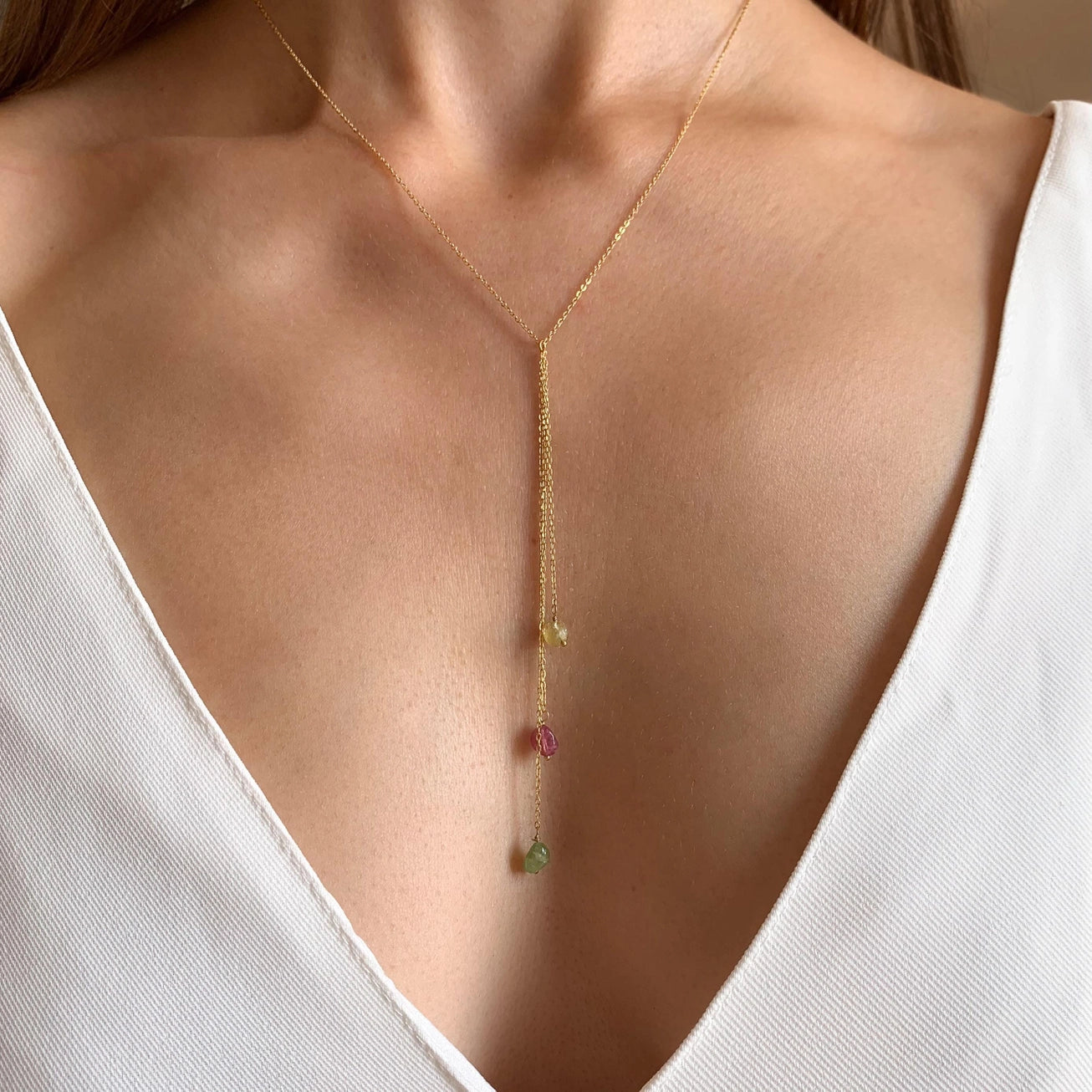 Collier en Y pierre naturelle tourmaline