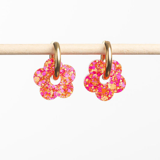 Créoles fleurs Fushia orange