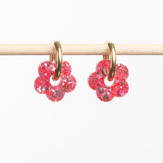 Créoles Fleur rouge rose